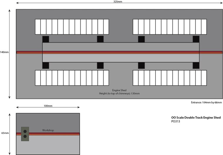 Model kit OO/HO: double track Engine shed - red brick - Metcalfe - PO313