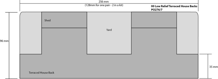 Model kit OO/HO: Low relief terraced house backs - red brick - Metcalfe - PO276