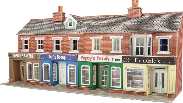 Model kit OO/HO: Low relief terraced shop fronts - red brick - Metcalfe - PO272