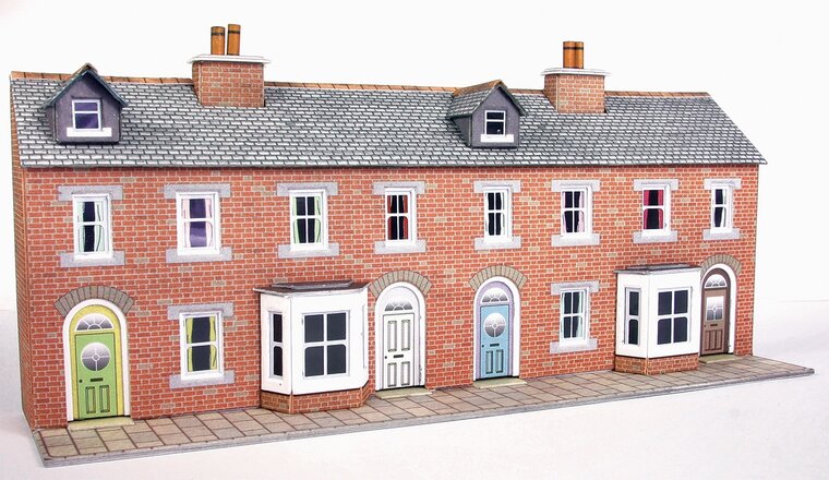 Model kit N:  Low relief terraced house fronts in red brick style - Metcalfe - PN174