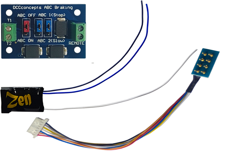 Zen Black - classic small decoder shape with 8-pin harness adn ABC module - DCC concepts