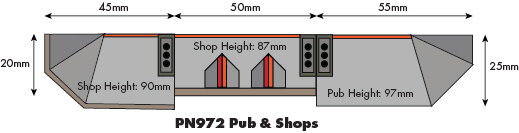 Model Kit N: Low relief pub and shops - Metcalfe - PN972