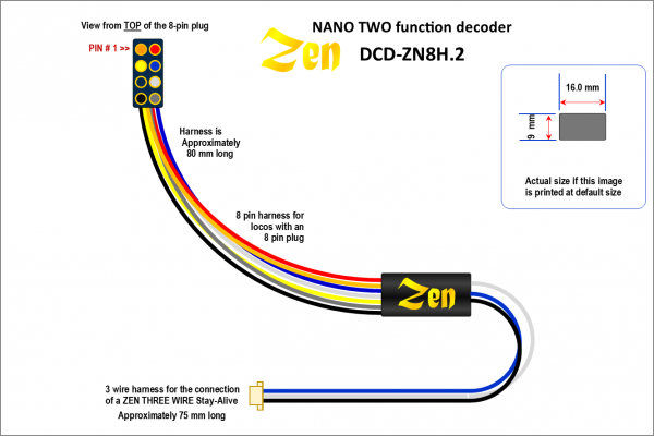 Zen Black decoder - nano - 8 pin harness - 2 functions - DCC concepts