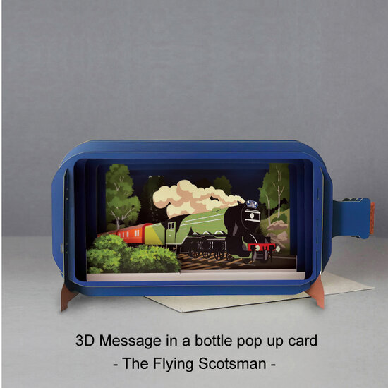 3D pop up greeting card - message in a bottle - the flying scotsman