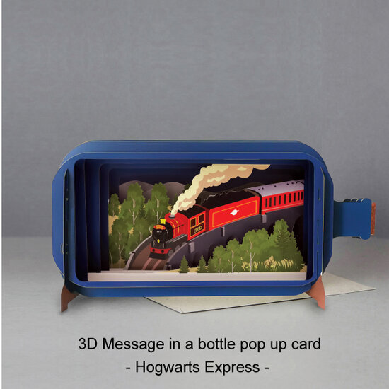 3D pop up greeting card - message in a bottle - hogwarts express