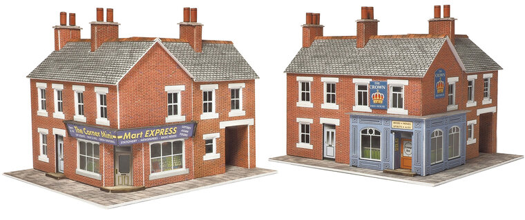 Model kit N:  corner shop and pub red brick - Metcalfe - PN116